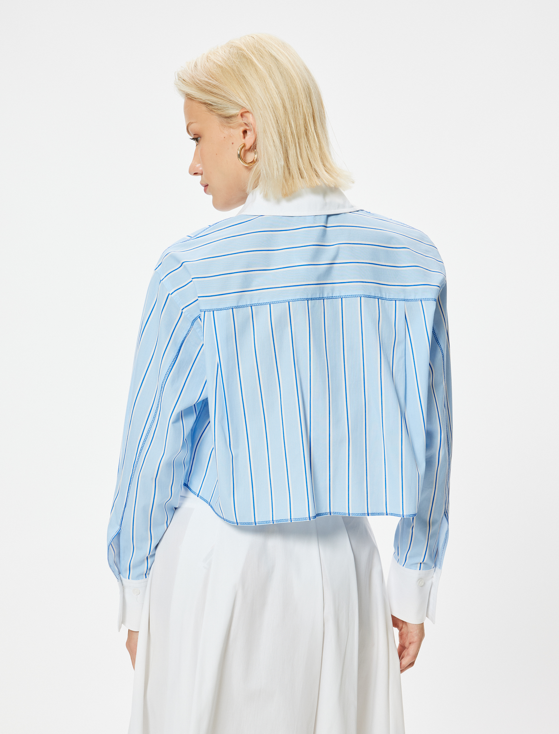   Crop Gömlek Uzun Kollu Renk Kontrastlı Cepli Pamuklu