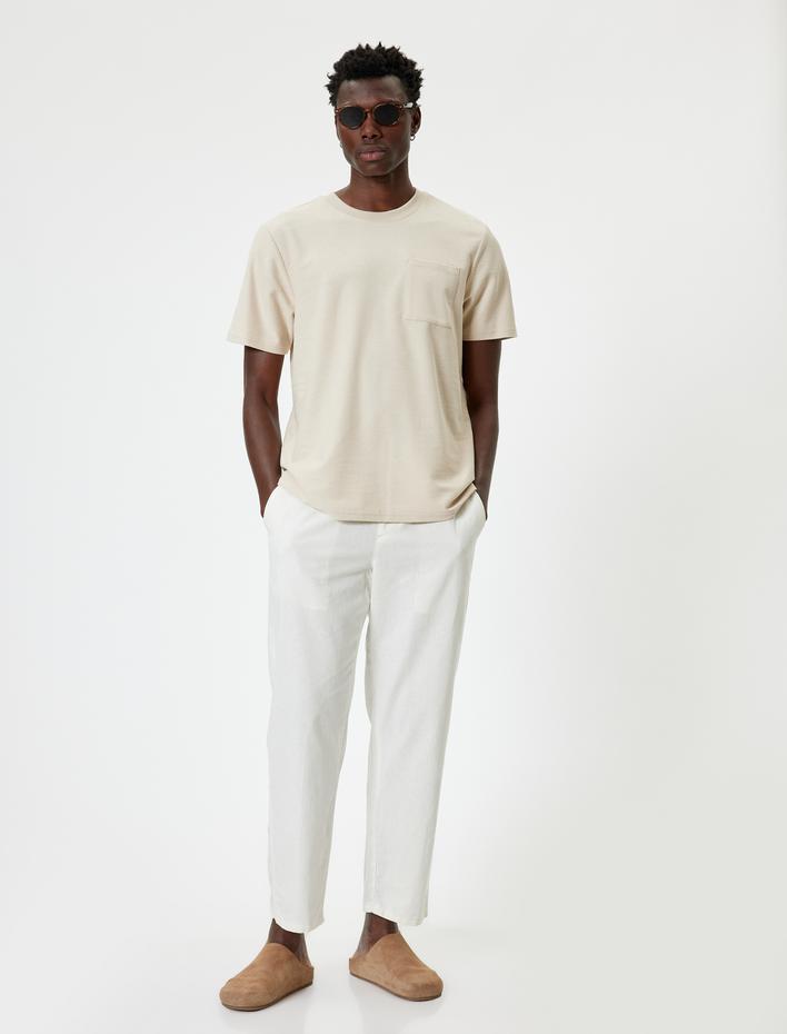  Kısa Kollu Cep Detaylı Bisiklet Yaka Regular Fit Pamuklu Basic Tişört