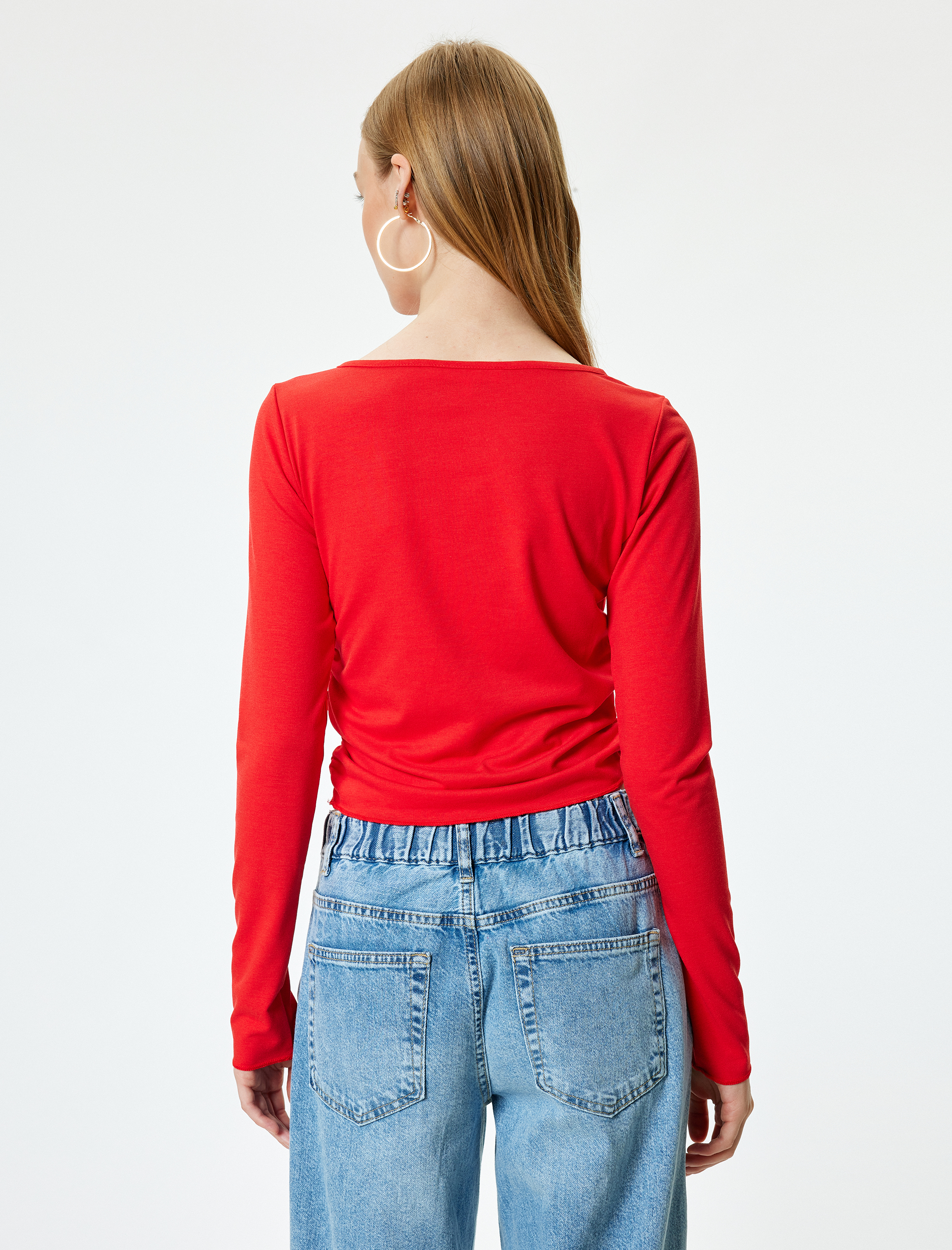   Uzun Kollu Bisiklet Yaka Drapeli Basic Tişört