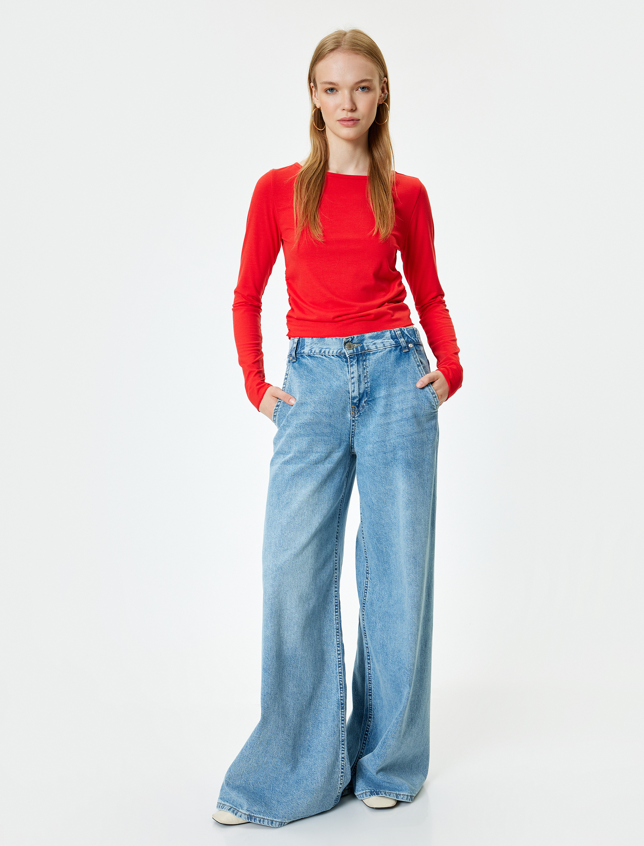   Uzun Kollu Bisiklet Yaka Drapeli Basic Tişört