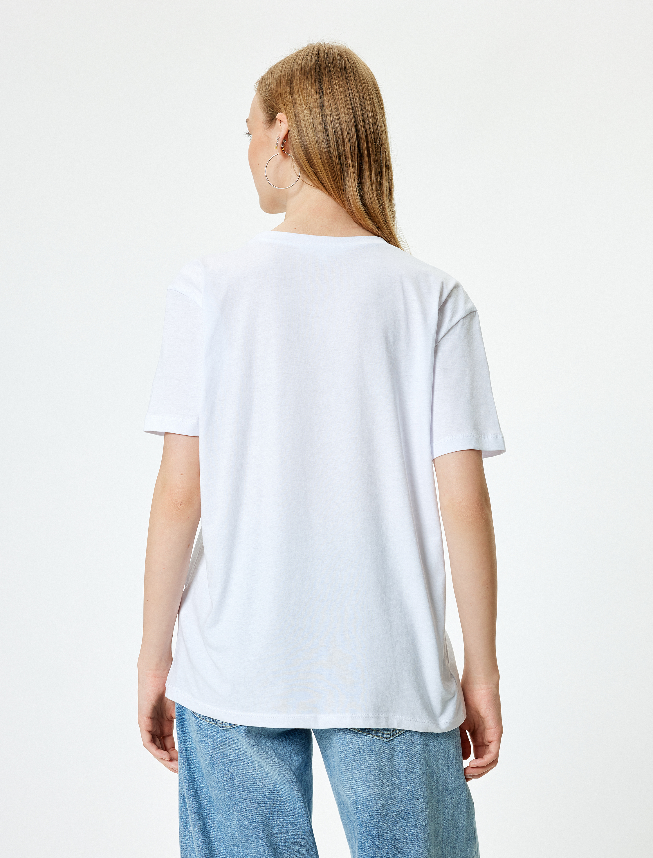   Oversize Tişört Baskılı Bisiklet Yaka Kısa Kollu Pamuklu