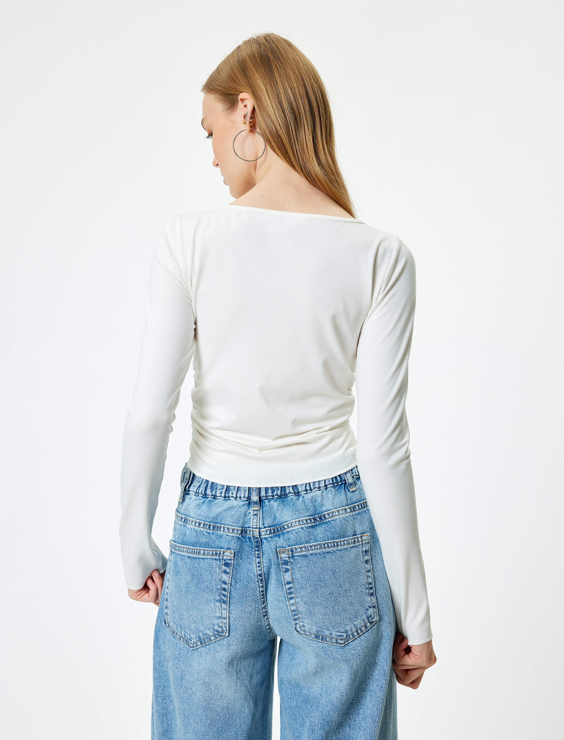   Uzun Kollu Bisiklet Yaka Drapeli Basic Tişört