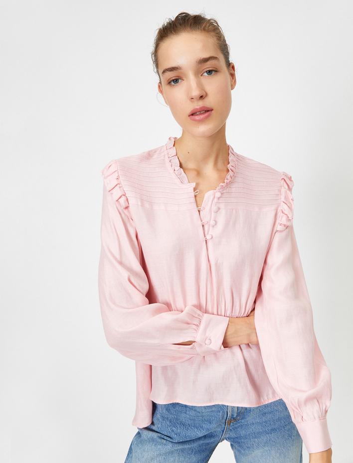  Uzun Kollu Fırfırlı Bluz