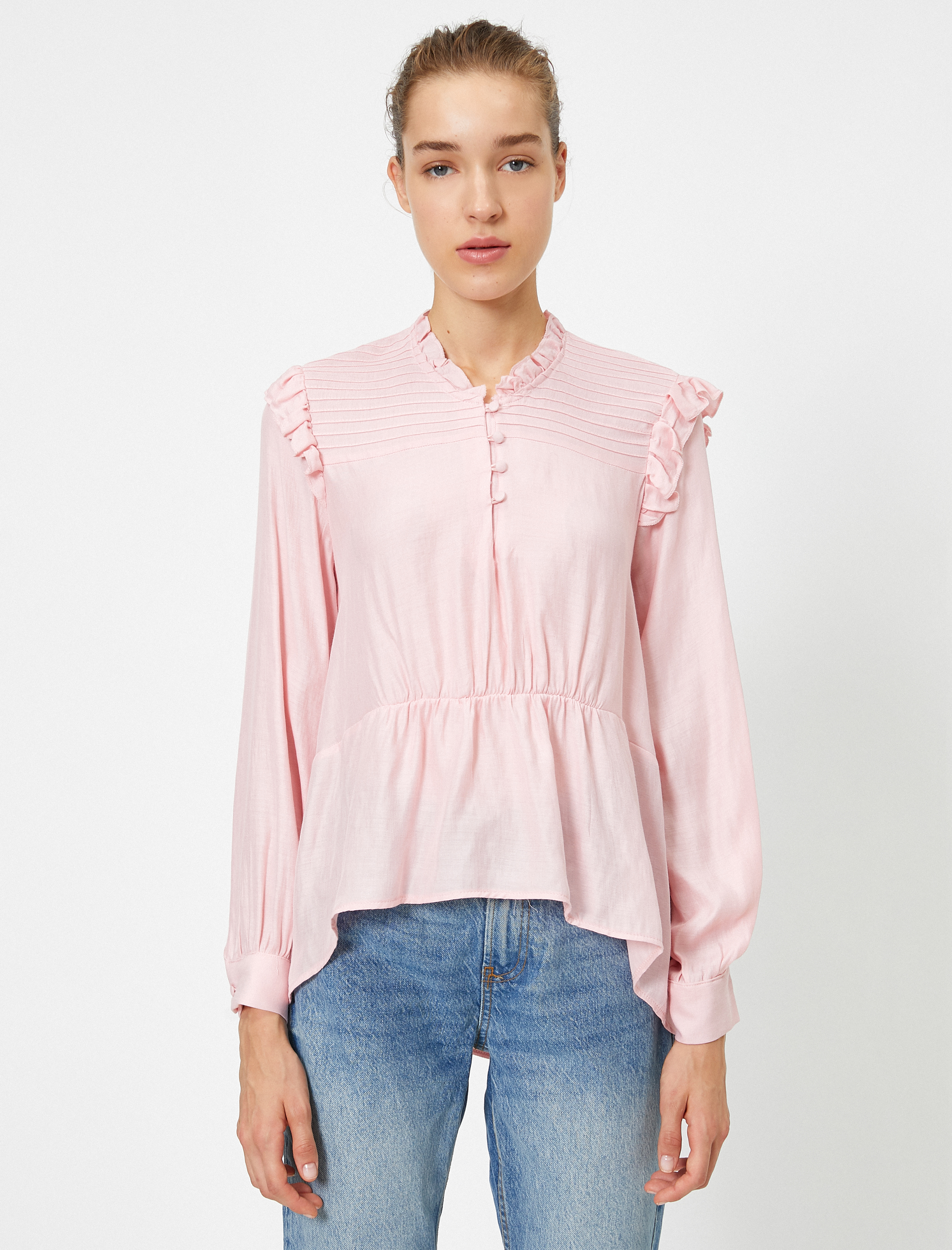   Uzun Kollu Fırfırlı Bluz