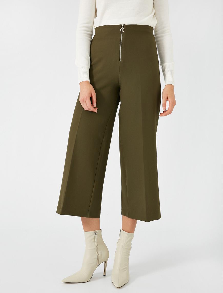   Fermuarlı Crop Pantolon