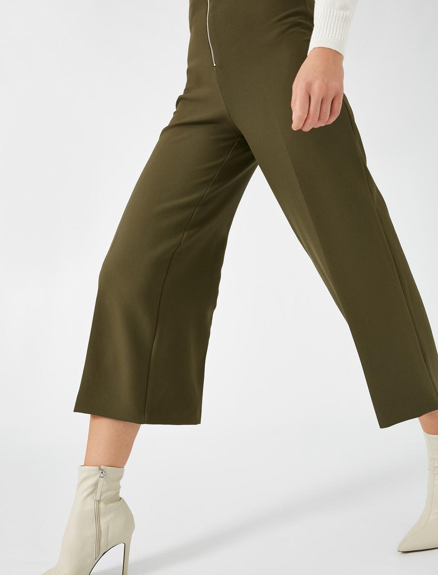   Fermuarlı Crop Pantolon