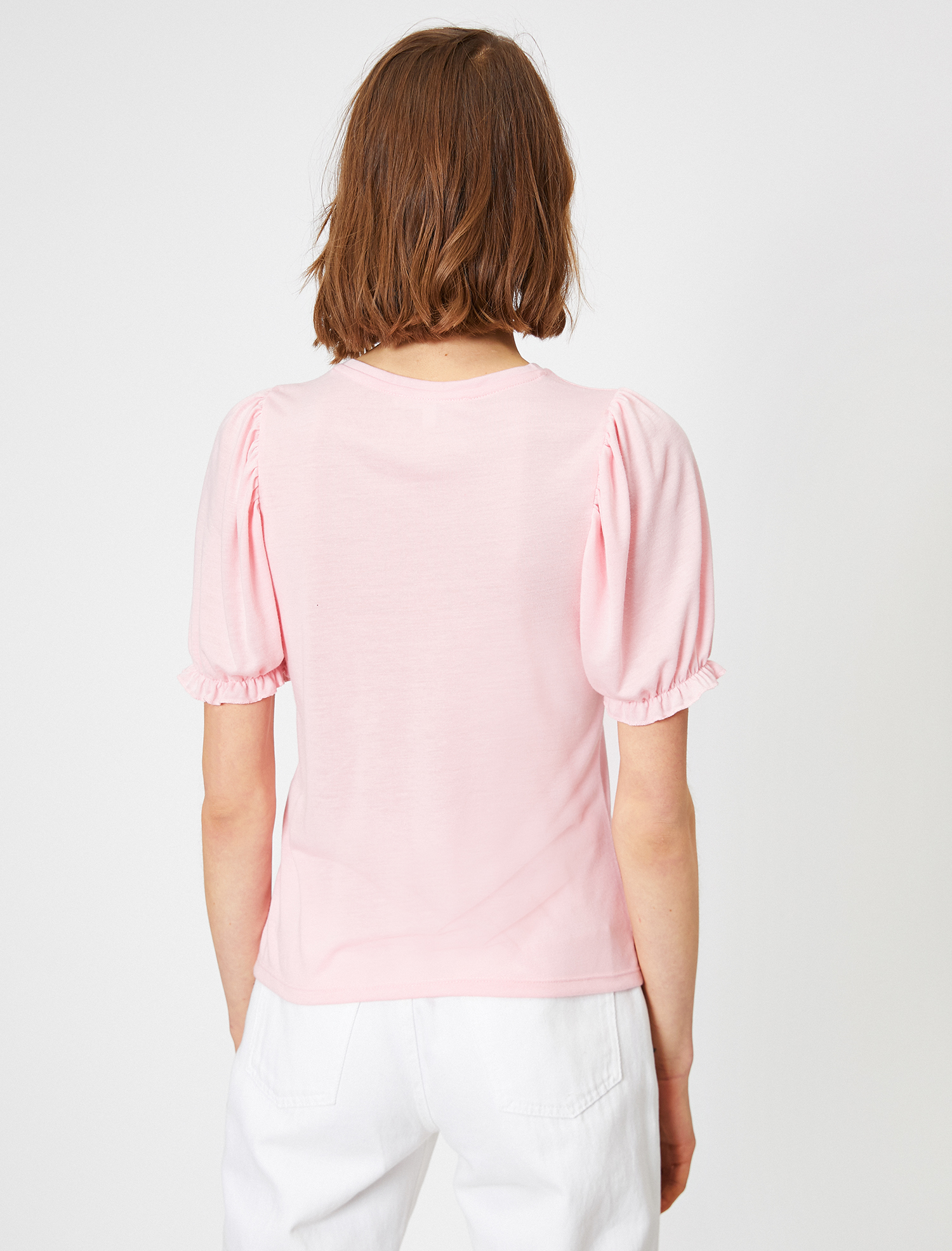   Balon Kollu Varak Baskı Detaylı Bisiklet Yaka Tişört