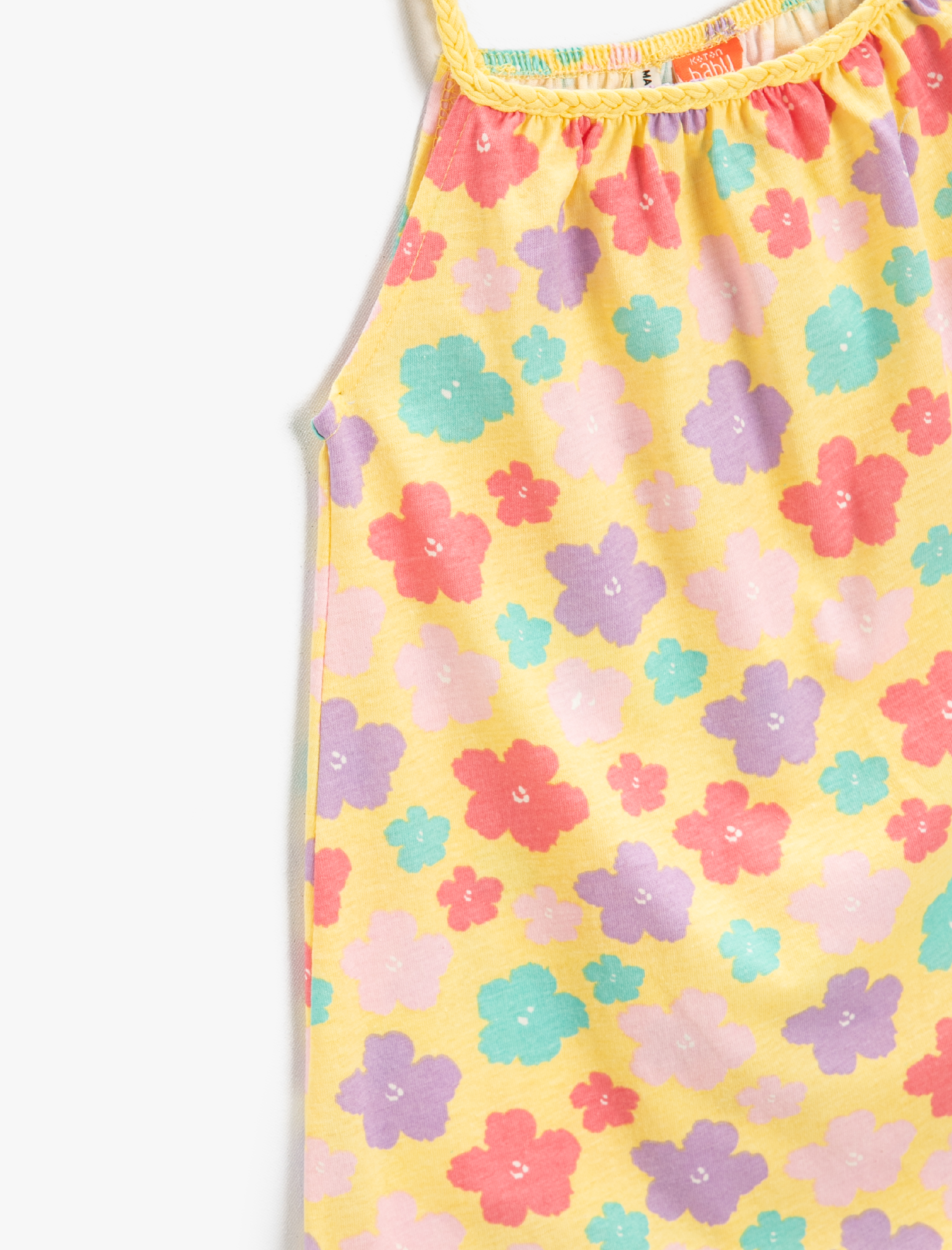  Kız Bebek Penye Elbise Çiçekli Askılı Pamuklu