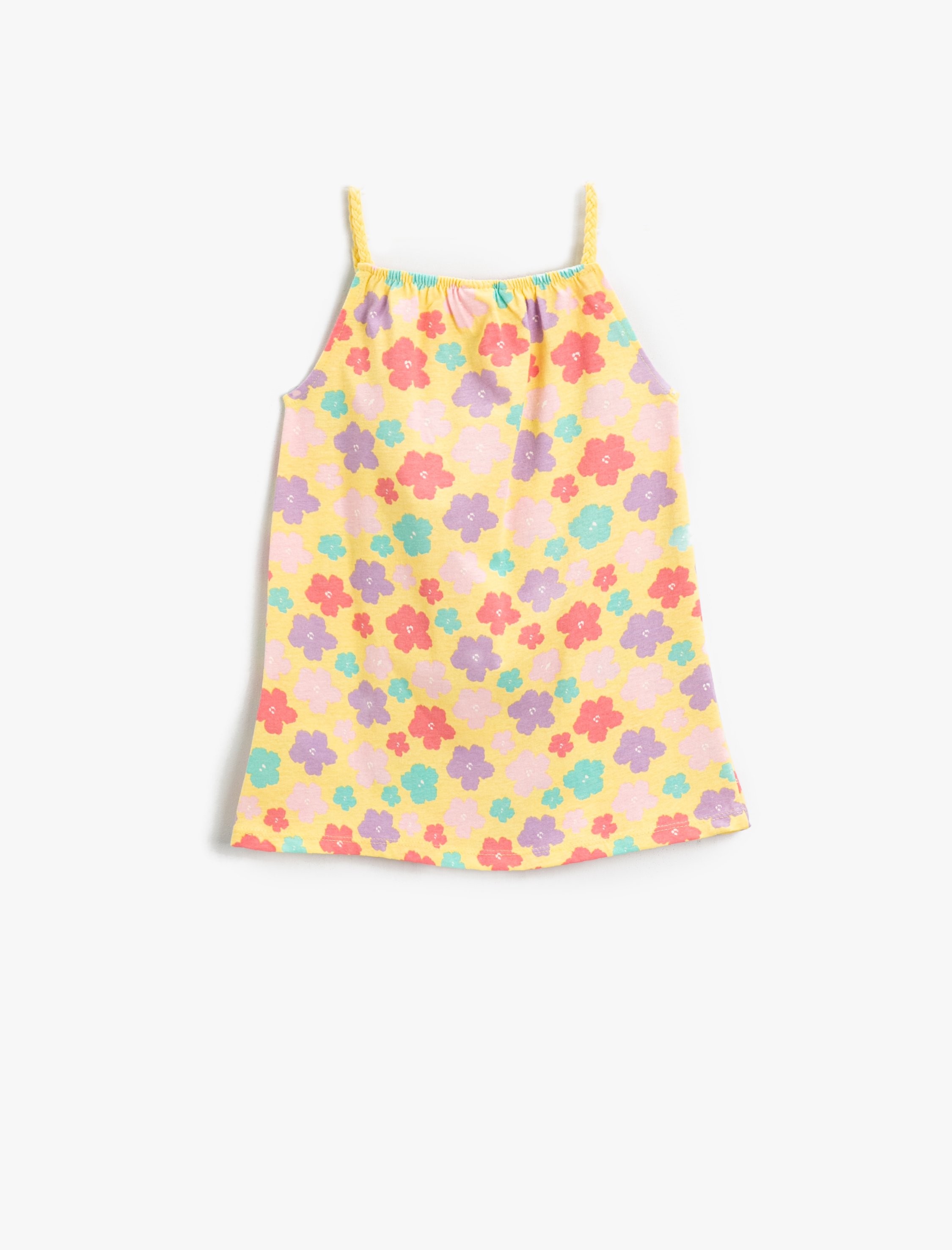  Kız Bebek Penye Elbise Çiçekli Askılı Pamuklu