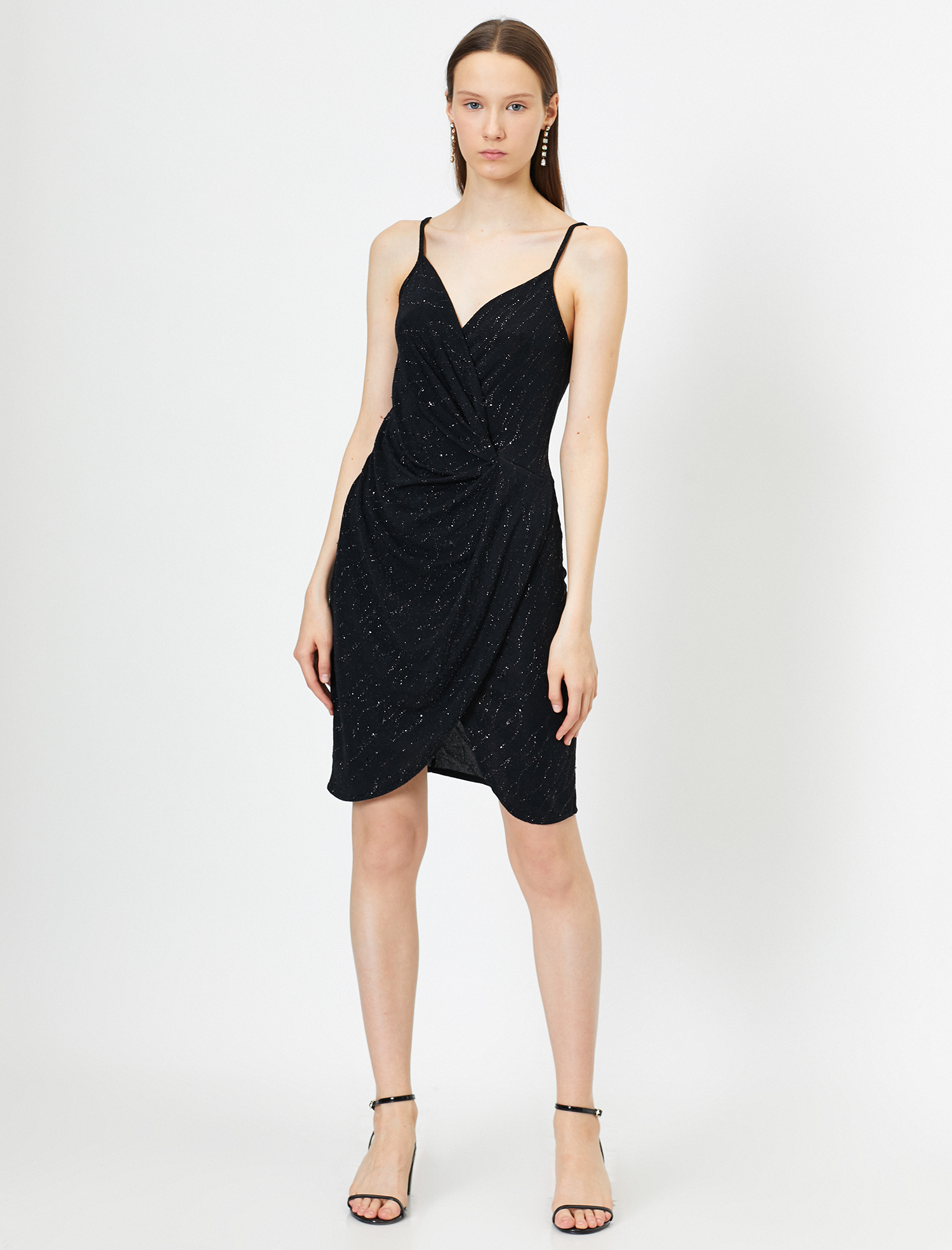   Simli Abiye Elbise Anvelop Drape Detaylı Kamisol Mini