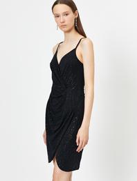 Simli Abiye Elbise Anvelop Drape Detaylı Kamisol Mini