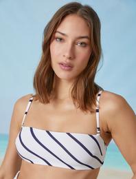 Straplez İnce Askılı Çizgili Bikini Üstü