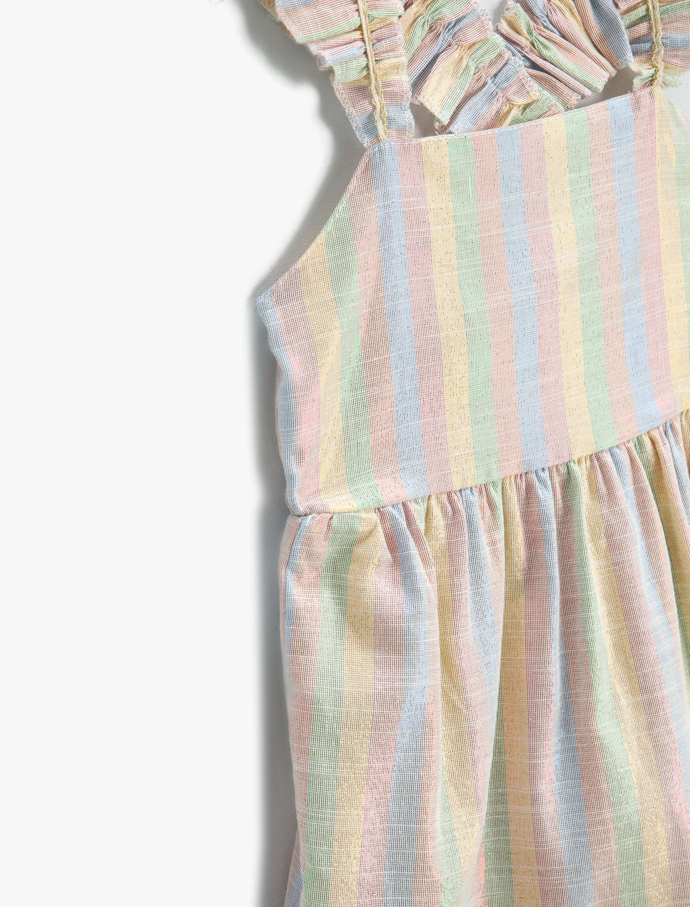  Kız Çocuk Elbise Çizgili Maksi Fırfırlı Askılı Pamuklu Astarlı