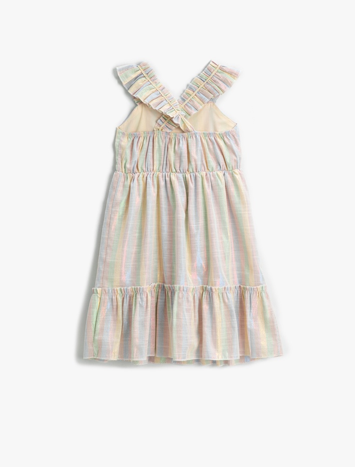 Kız Çocuk Elbise Çizgili Maksi Fırfırlı Askılı Pamuklu Astarlı