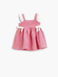 Elbise Fırfırlı Askılı Ekoseli Pamuklu