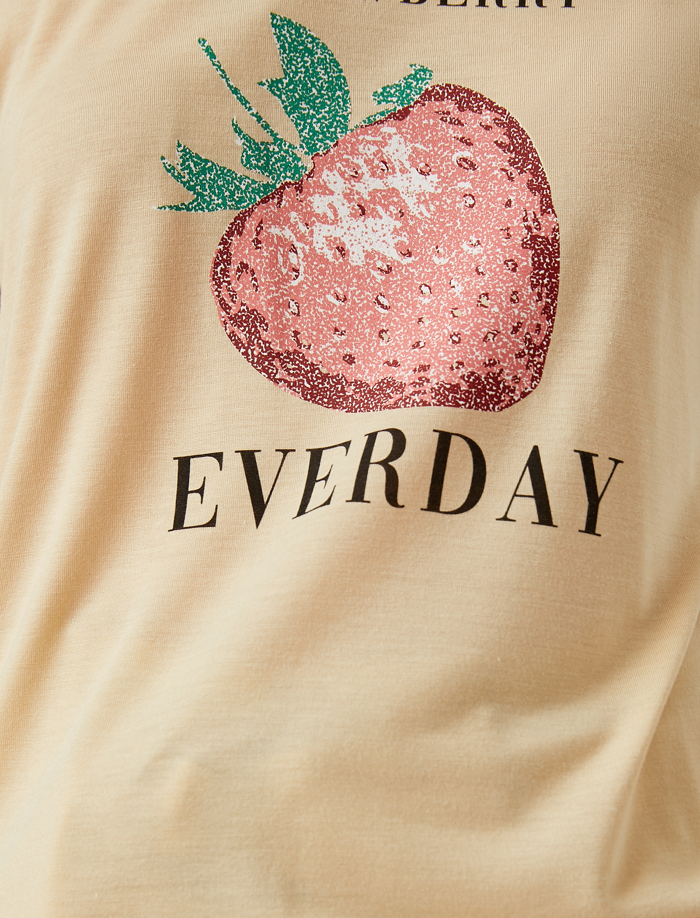   Çilek Baskılı Tişört Kısa Kollu Bisiklet Yaka