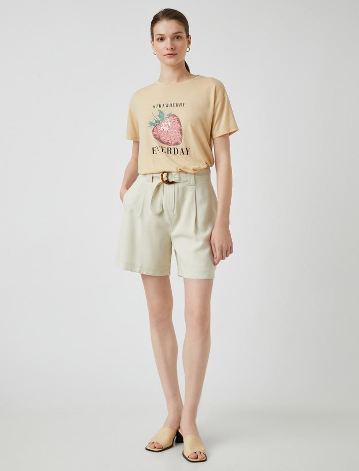  Çilek Baskılı Tişört Kısa Kollu Bisiklet Yaka