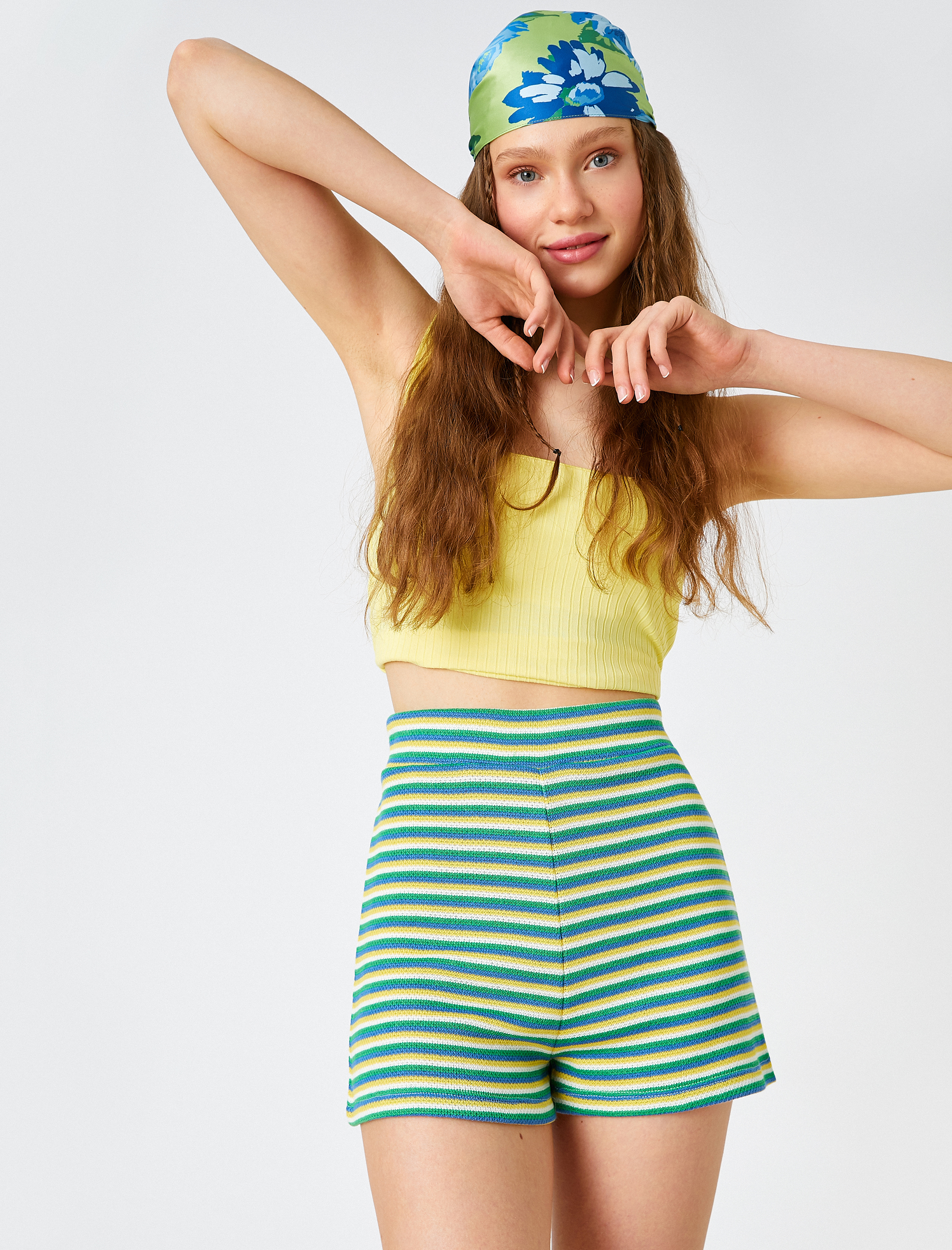   Çizgili Şort Mini Yüksek Bel