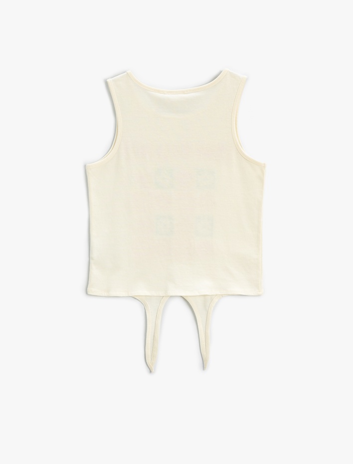 Kız Çocuk Baskılı Bisiklet Yaka Üst Belden Bağlamalı Kolsuz Pamuklu