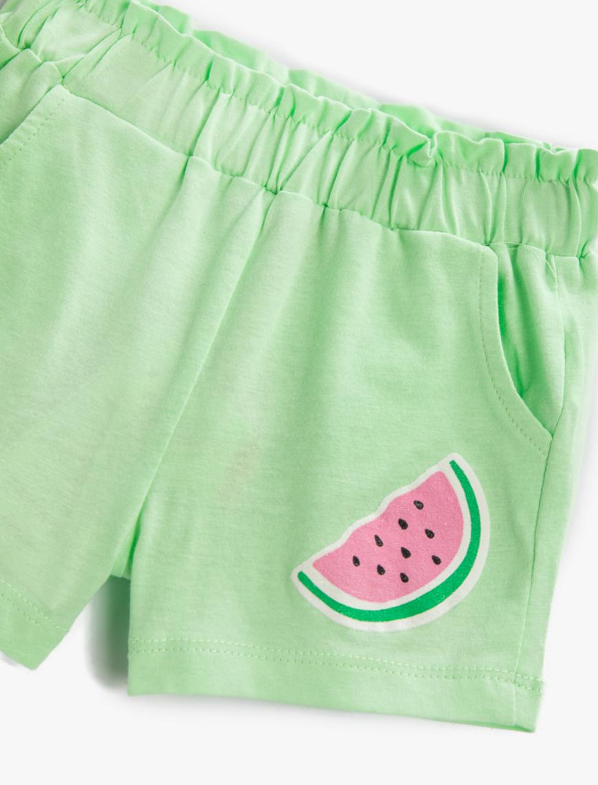  Kız Bebek Beli Lastikli Şort Karpuz Baskılı Pamuklu