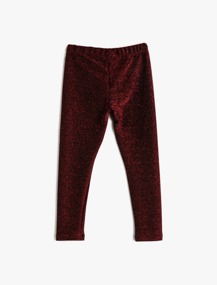 Kız Çocuk Simli Kalın Esnek Kumaştan Normal Bel Uzun Tayt