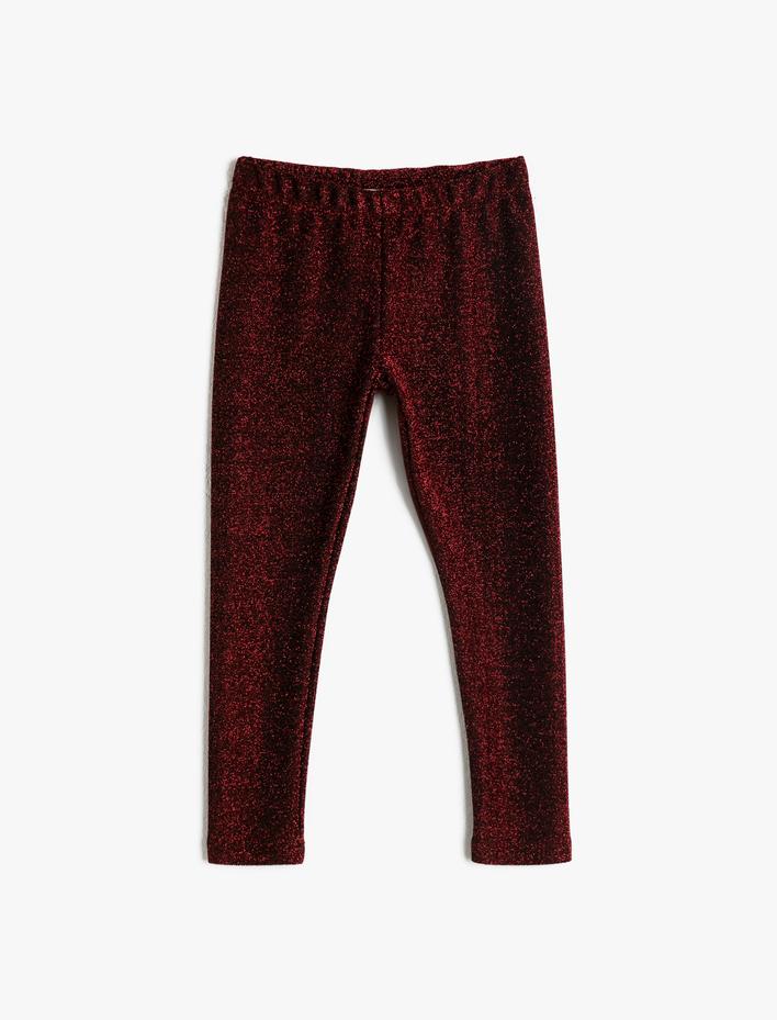 Kız Çocuk Simli Kalın Esnek Kumaştan Normal Bel Uzun Tayt