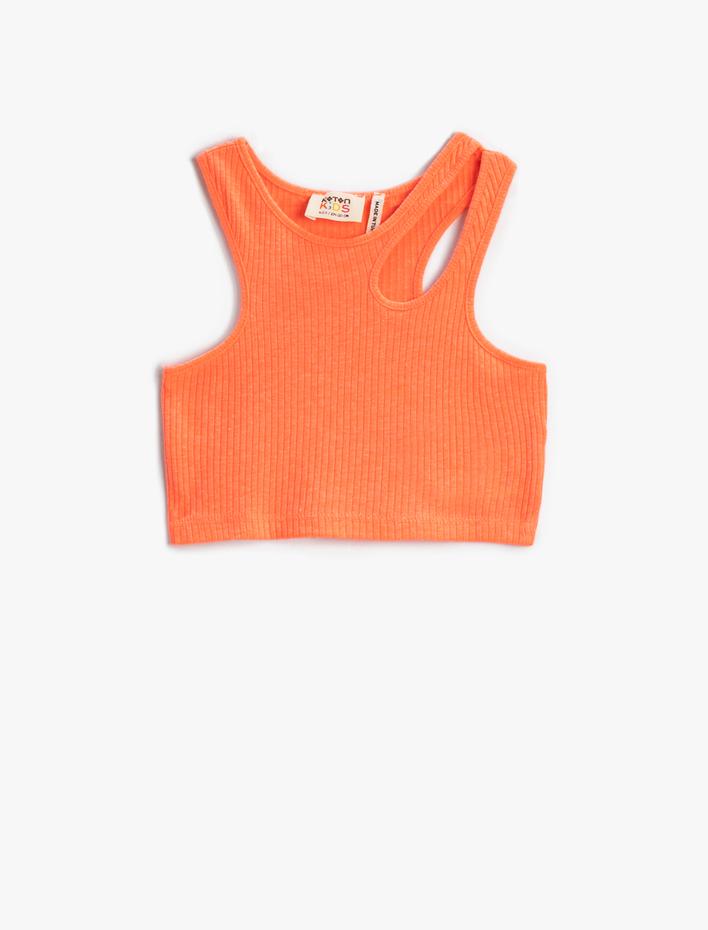 Kız Çocuk Pencere Detaylı Crop Atlet Bisiklet Yaka Fitilli