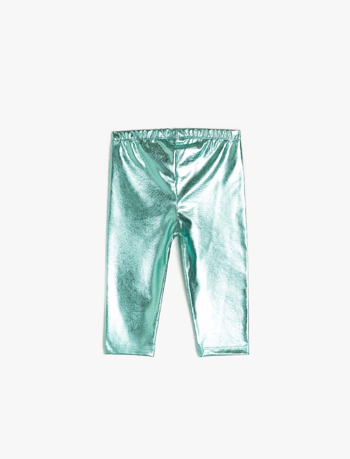 Kız Çocuk Parlak Esnek Kumaştan Normal Bel Diz Altı Capri Tayt