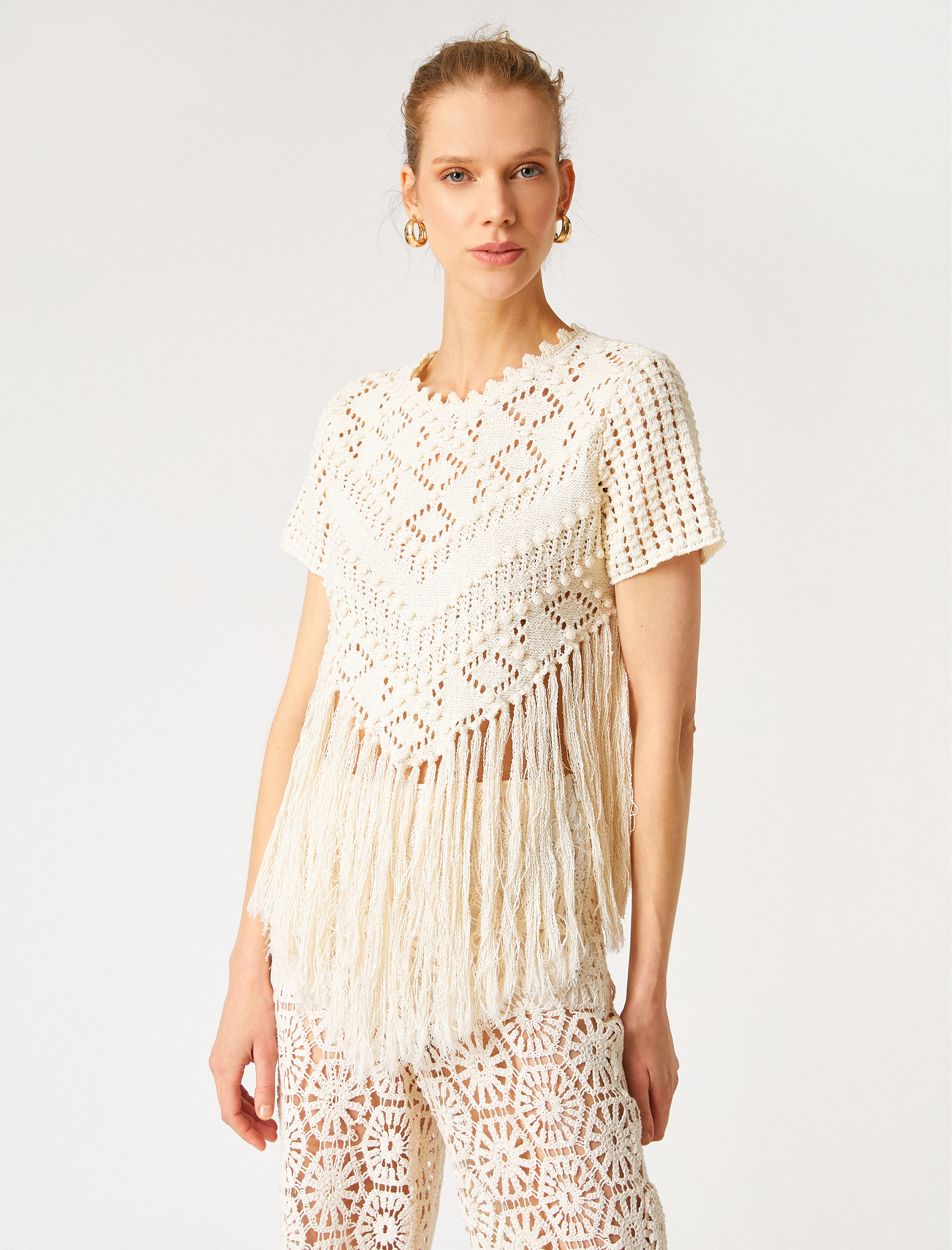   Melis Ağazat X Koton - Örgü Detaylı Püsküllü Bluz