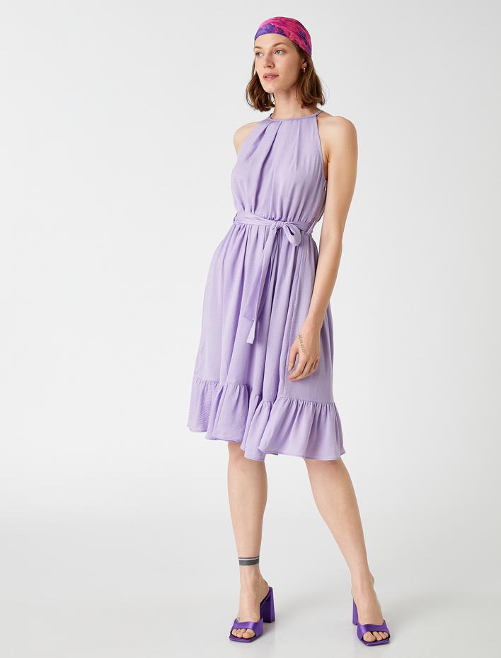  Midi Boy Elbise Halter Yaka Kuşaklı