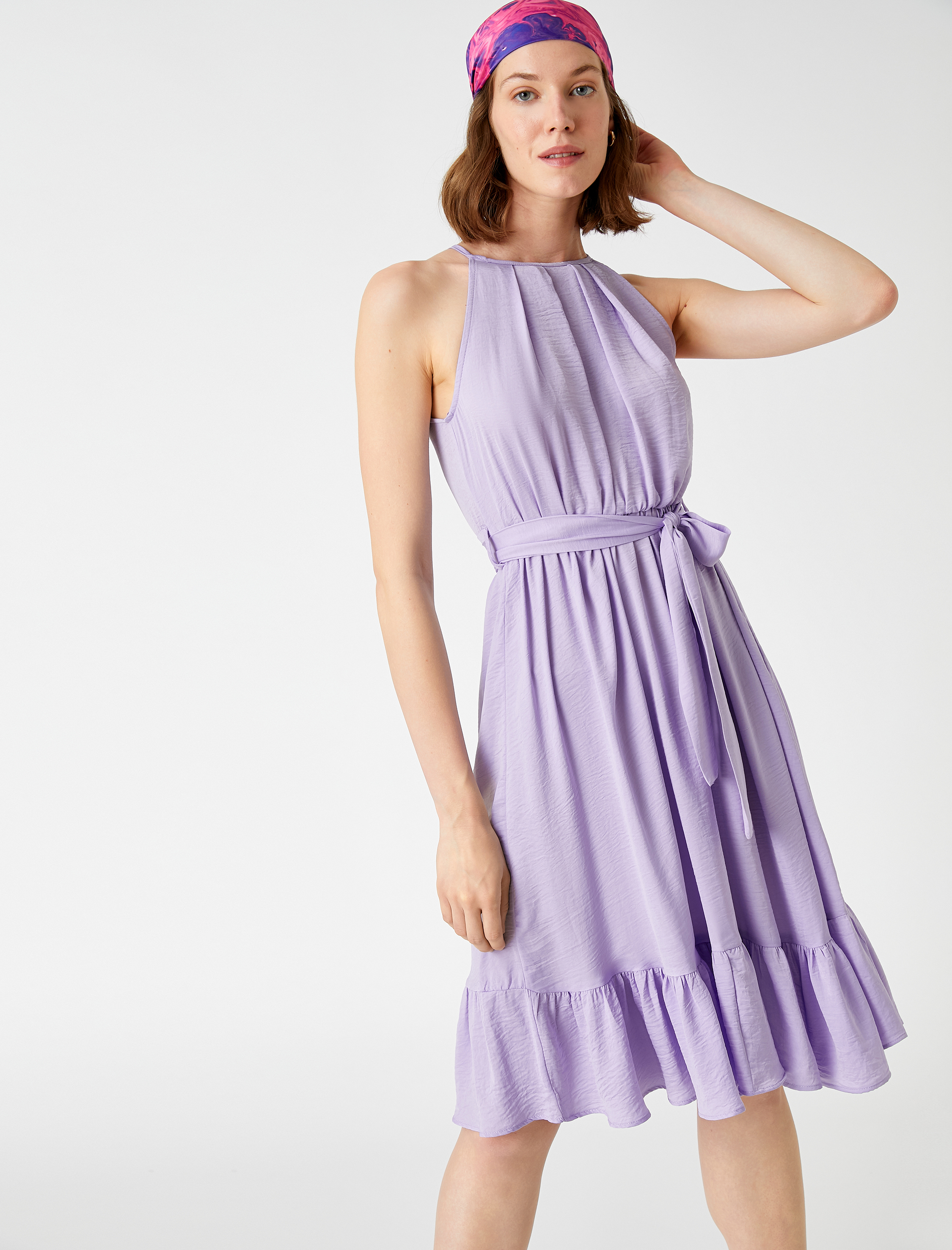   Midi Boy Elbise Halter Yaka Kuşaklı