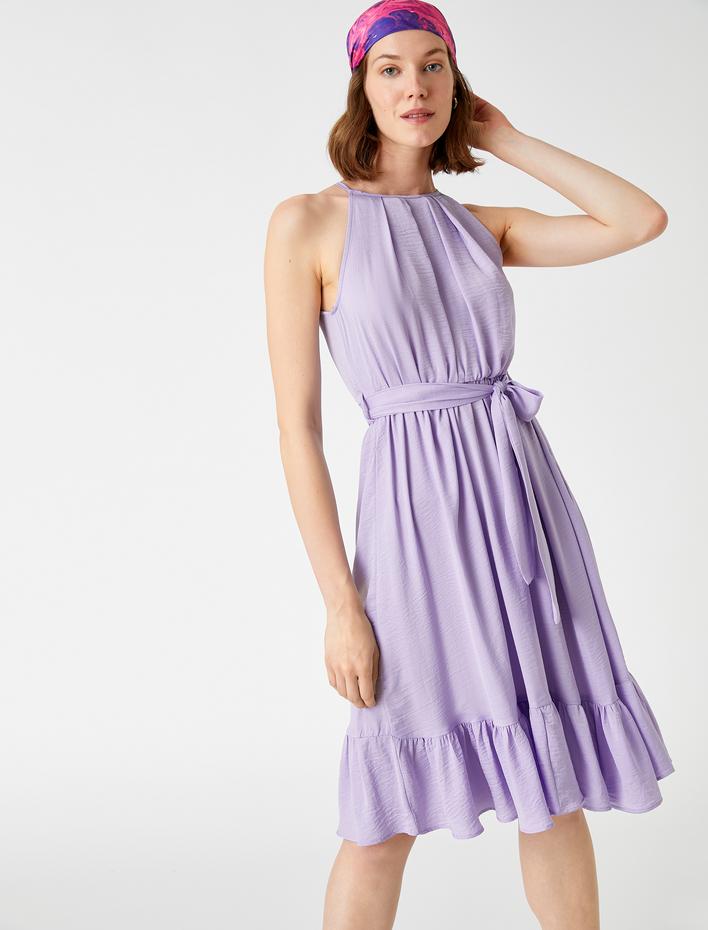  Midi Boy Elbise Halter Yaka Kuşaklı