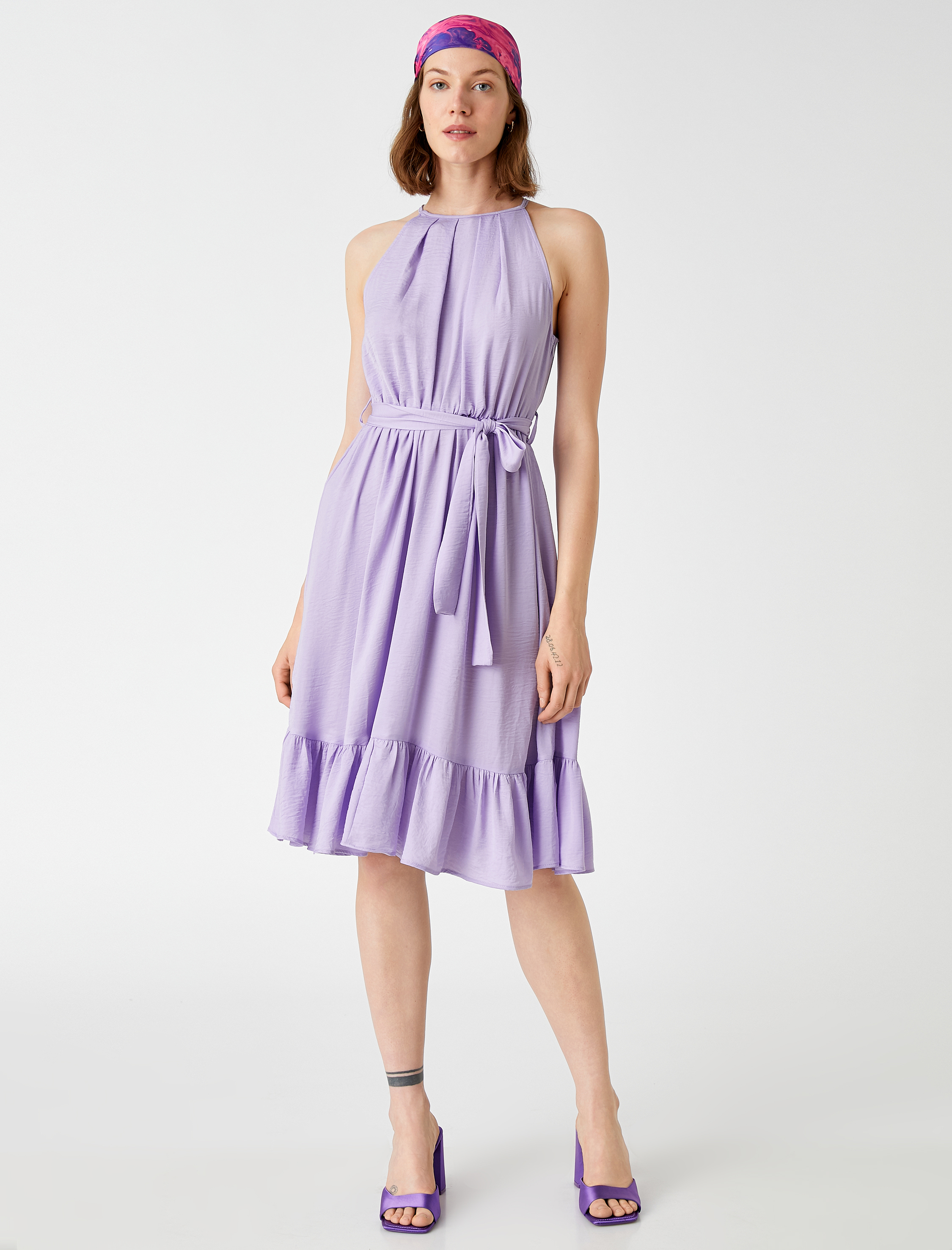   Midi Boy Elbise Halter Yaka Kuşaklı