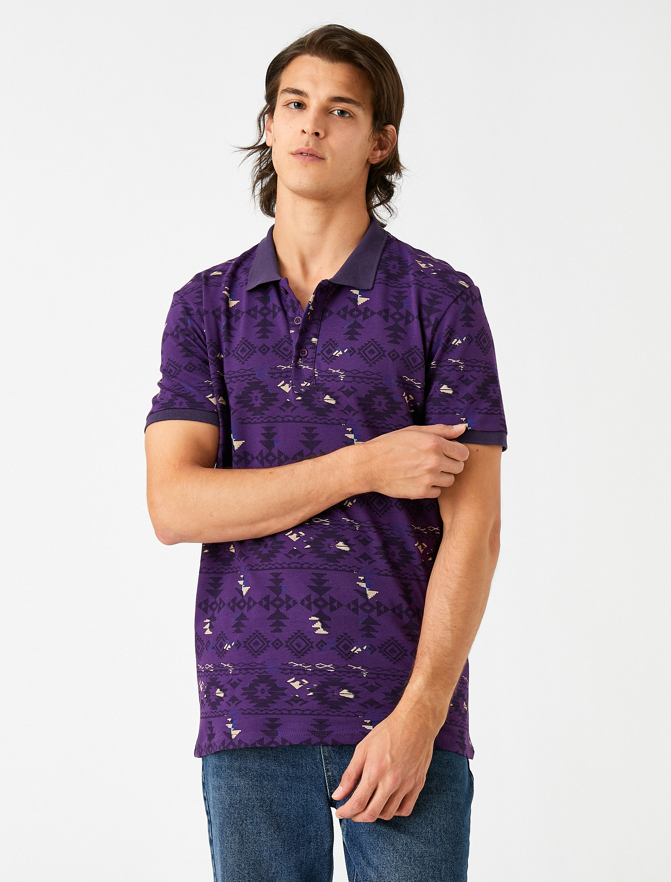   Etnik Desenli Polo Yaka Tişört