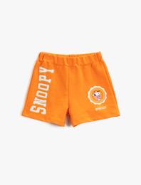 Snoopy Baskılı Şort Beli Lastikli Pamuklu