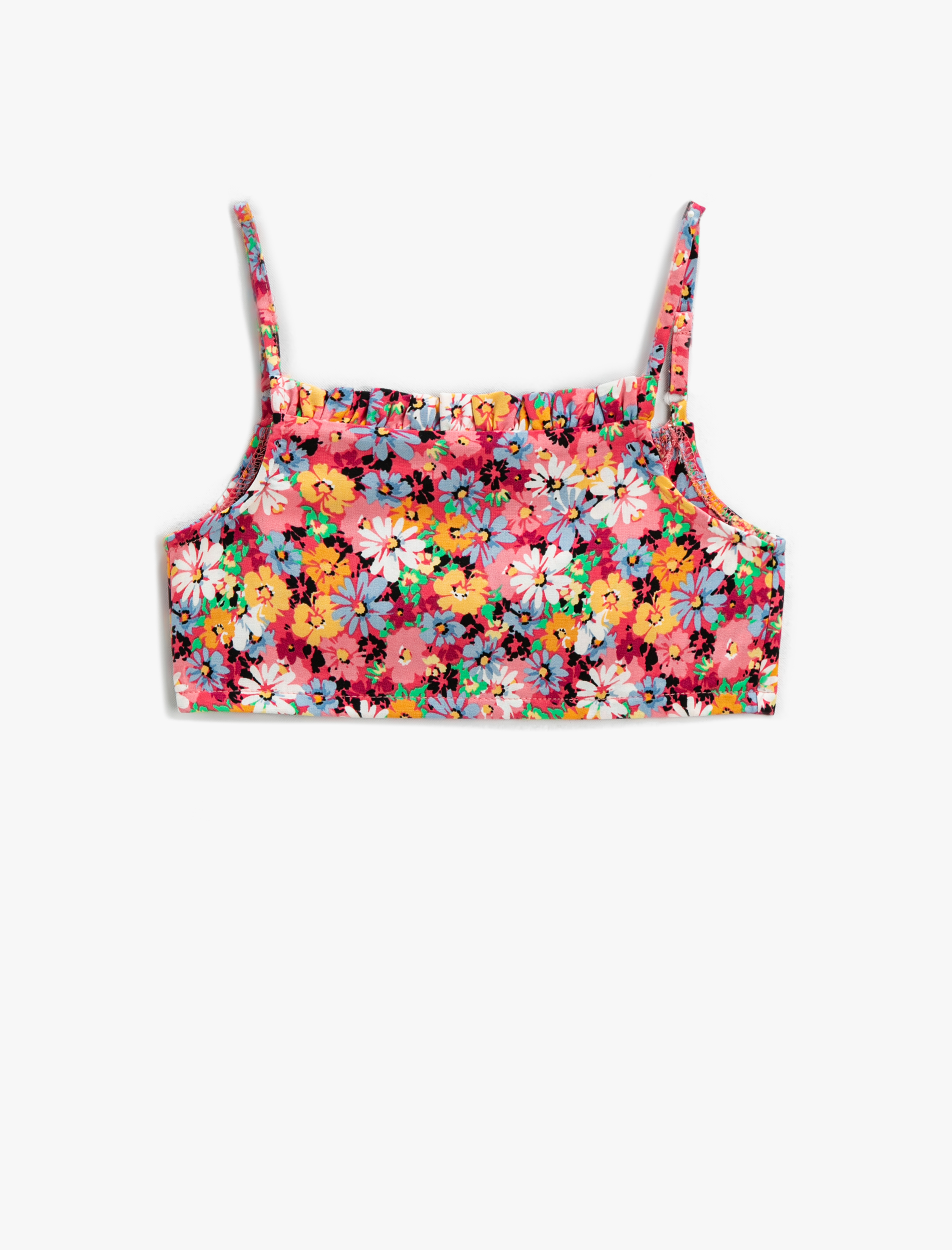  Kız Çocuk Çiçekli Crop Bluz Askılı