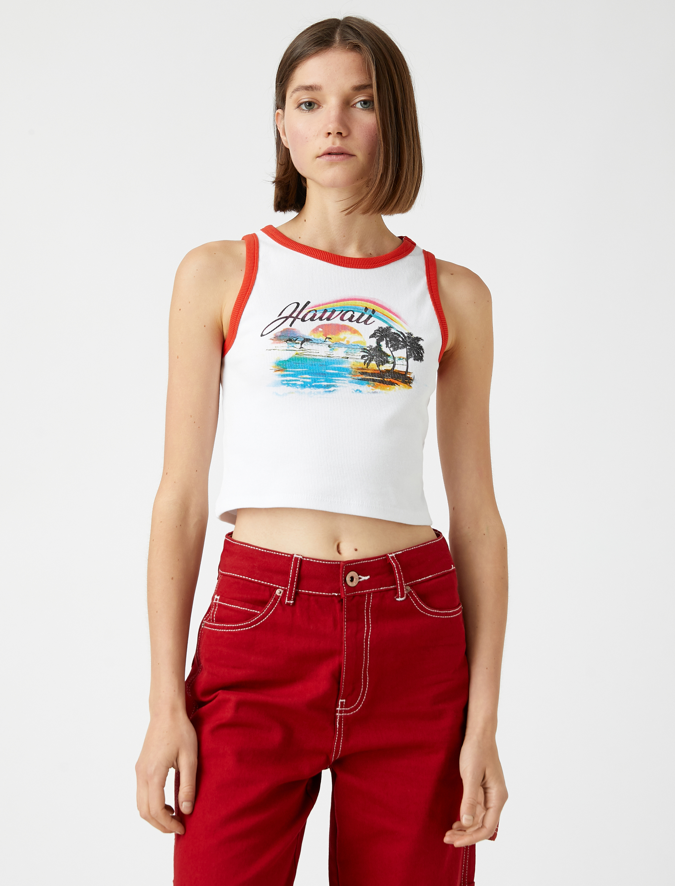   Crop Atlet Baskılı Bisiklet Yaka