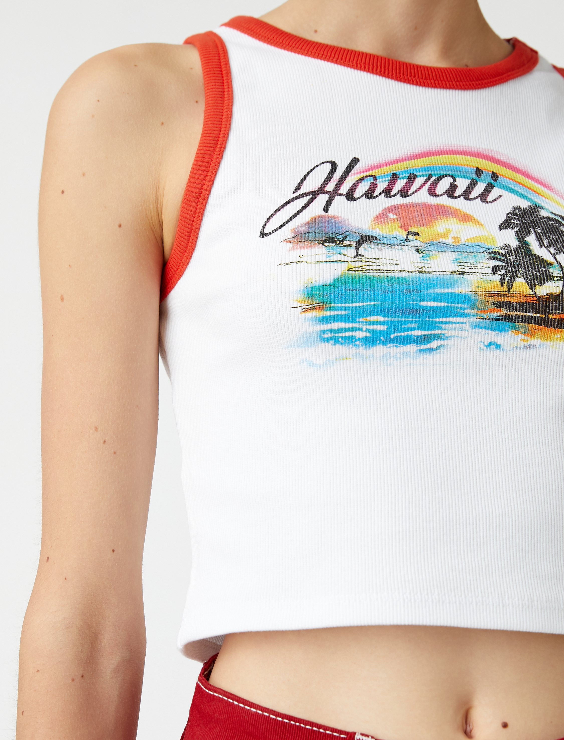   Crop Atlet Baskılı Bisiklet Yaka