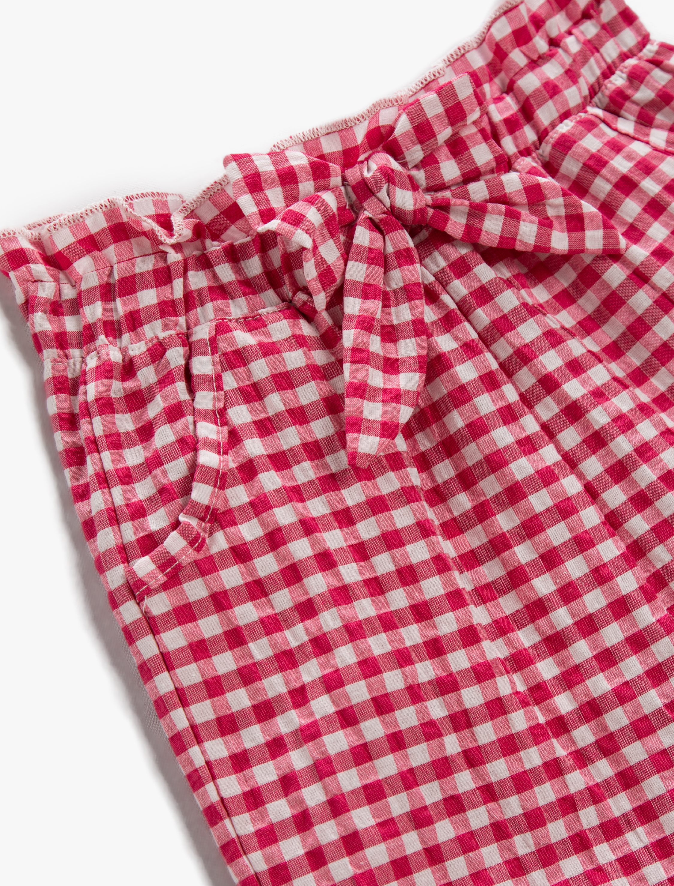  Kız Bebek Havuç Pantolon Kareli Beli Lastikli Fiyonk Detaylı Cepli