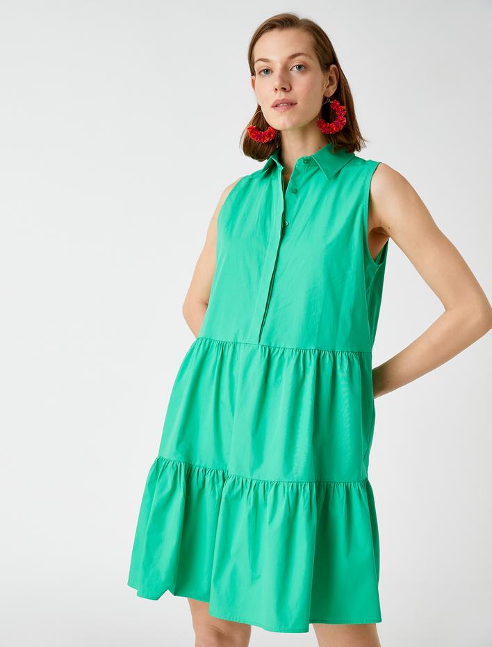  Poplin Mini Gömlek Elbise Kolsuz