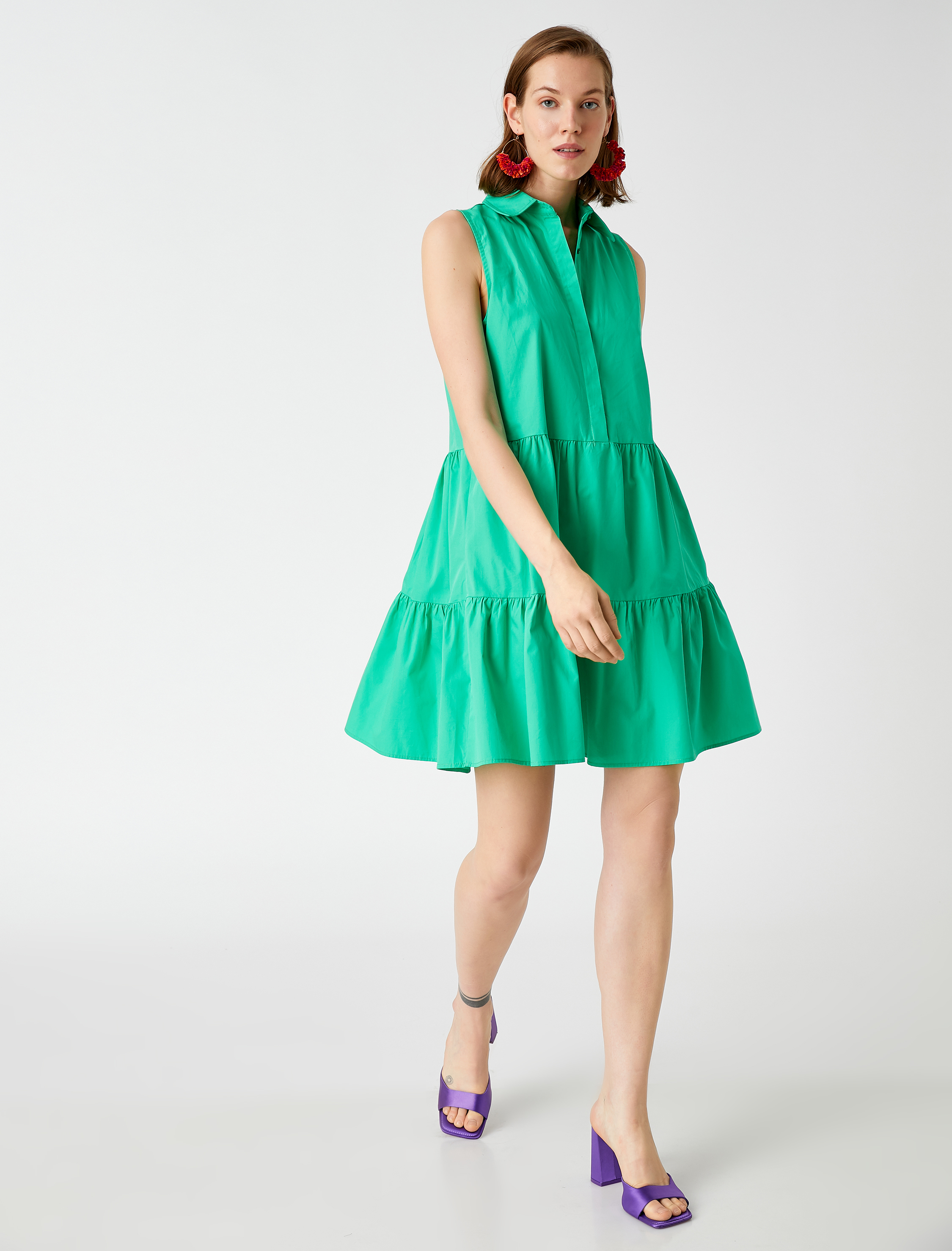   Poplin Mini Gömlek Elbise Kolsuz