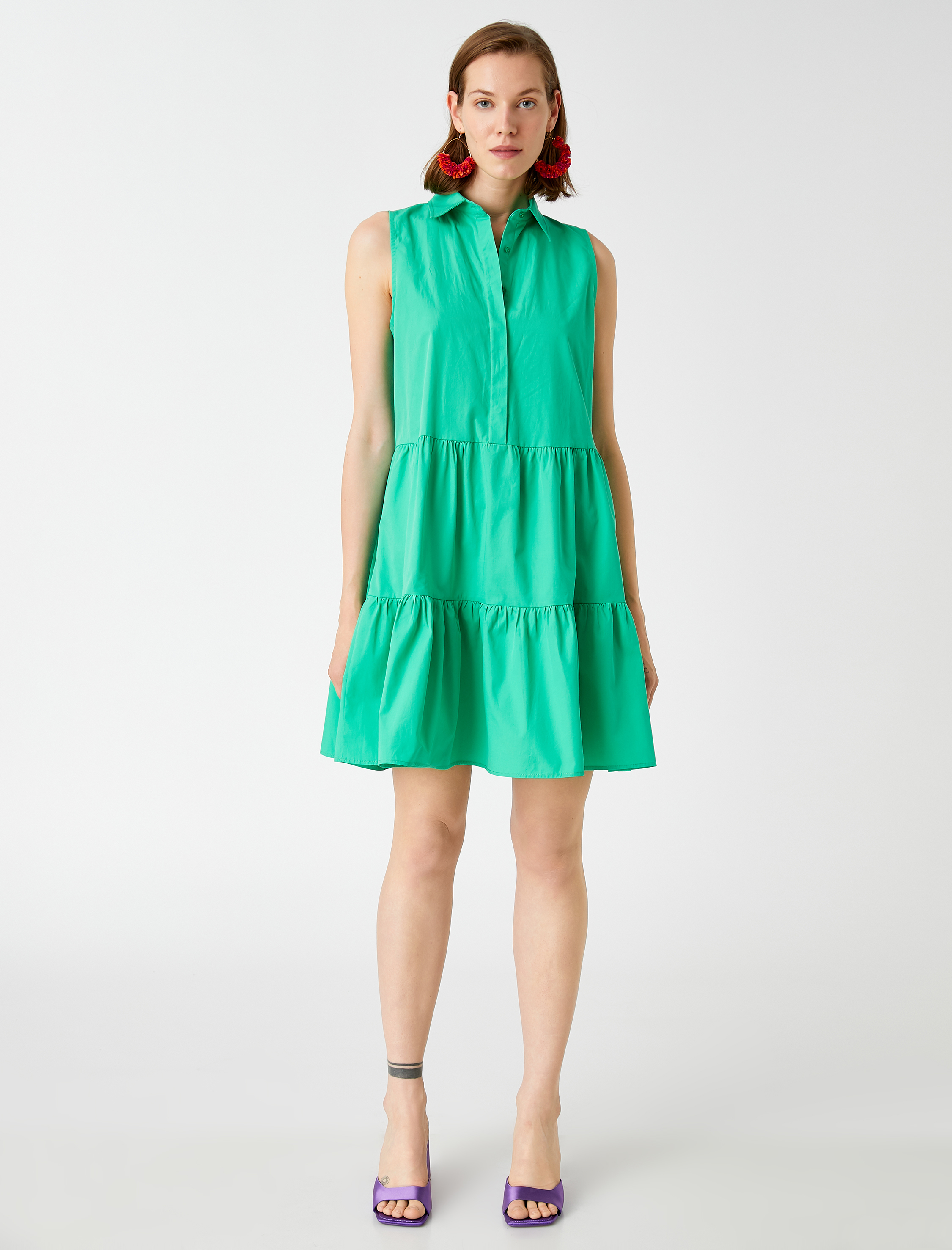   Poplin Mini Gömlek Elbise Kolsuz