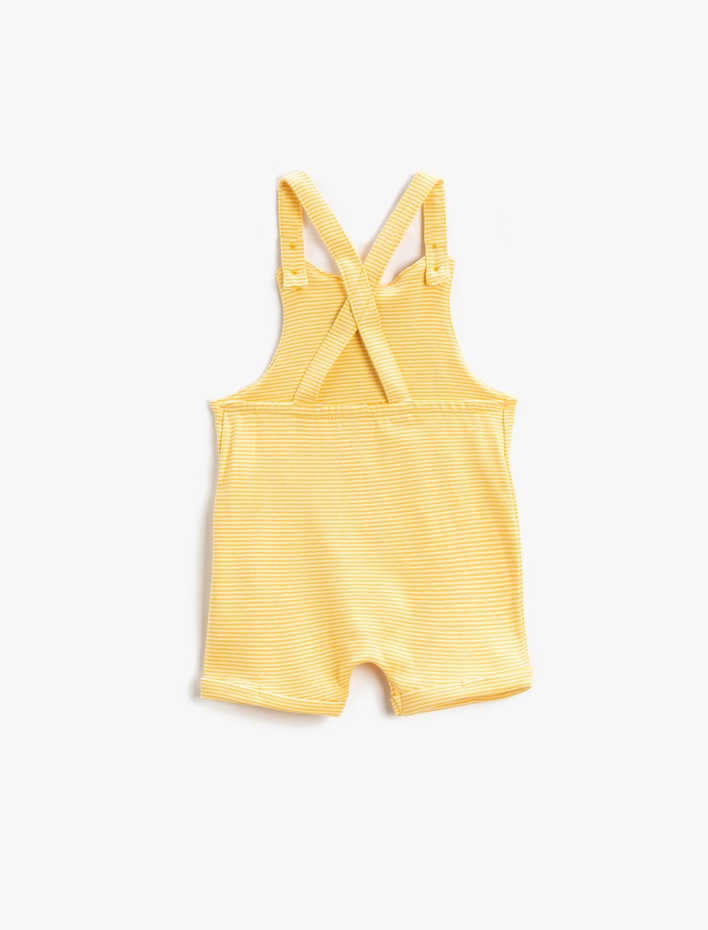 Erkek Bebek Şort Tulum Aplike Detaylı Çizgili Pamuklu