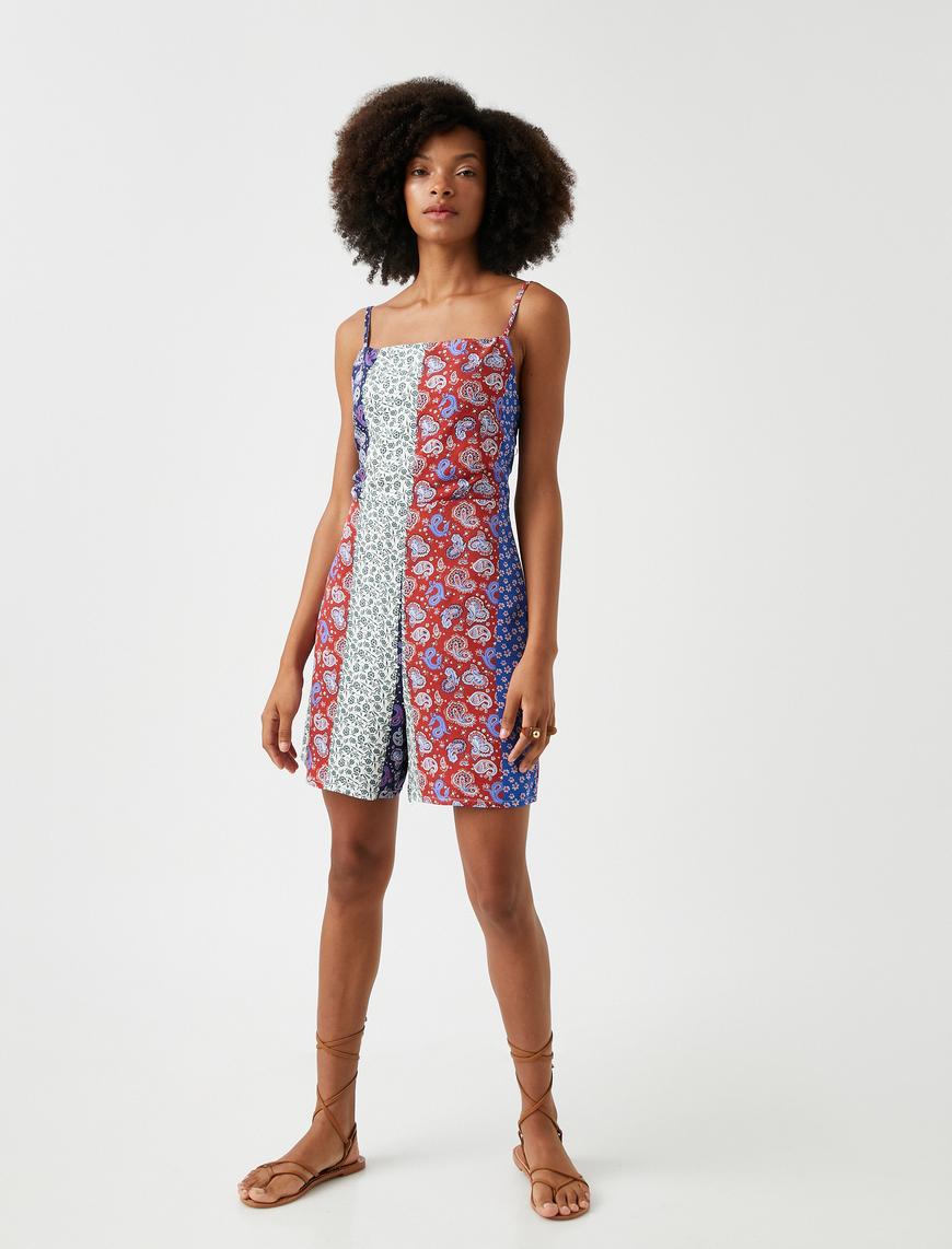   Şort Tulum Patchwork İnce Askılı