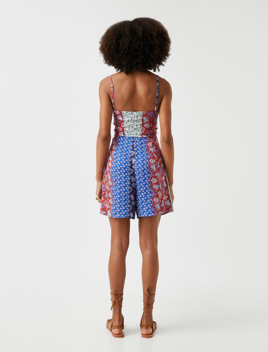   Şort Tulum Patchwork İnce Askılı