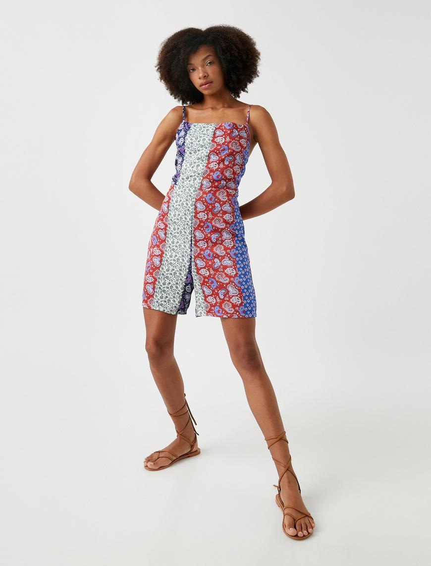   Şort Tulum Patchwork İnce Askılı