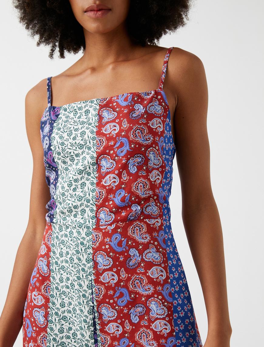   Şort Tulum Patchwork İnce Askılı