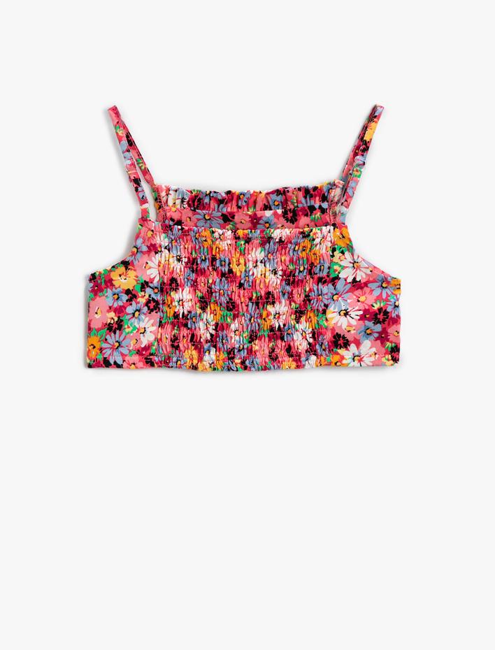 Kız Çocuk Çiçekli Crop Bluz Askılı