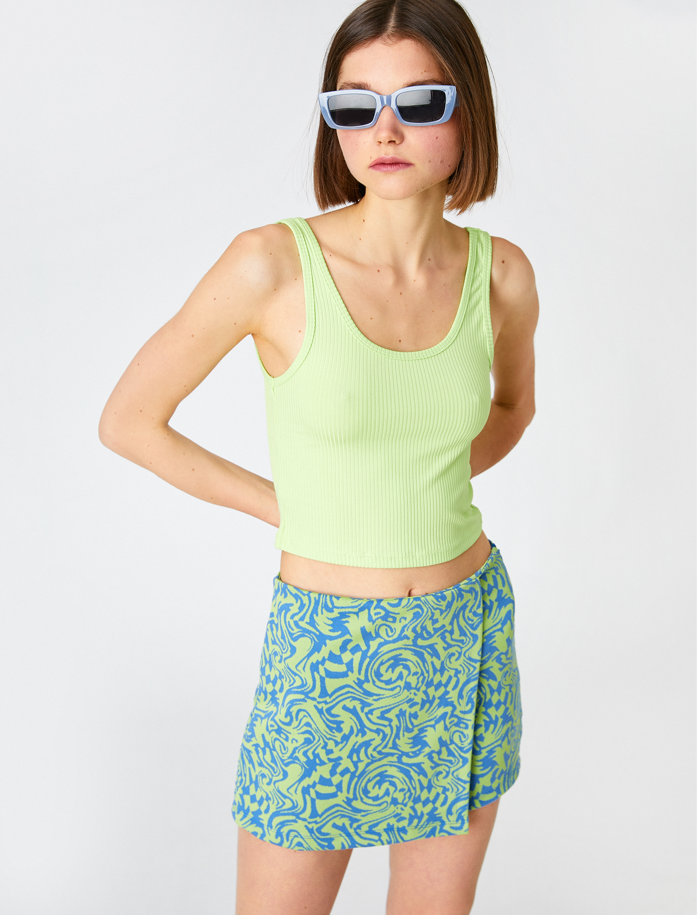   Şort Etek Mini Geometrik Desenli