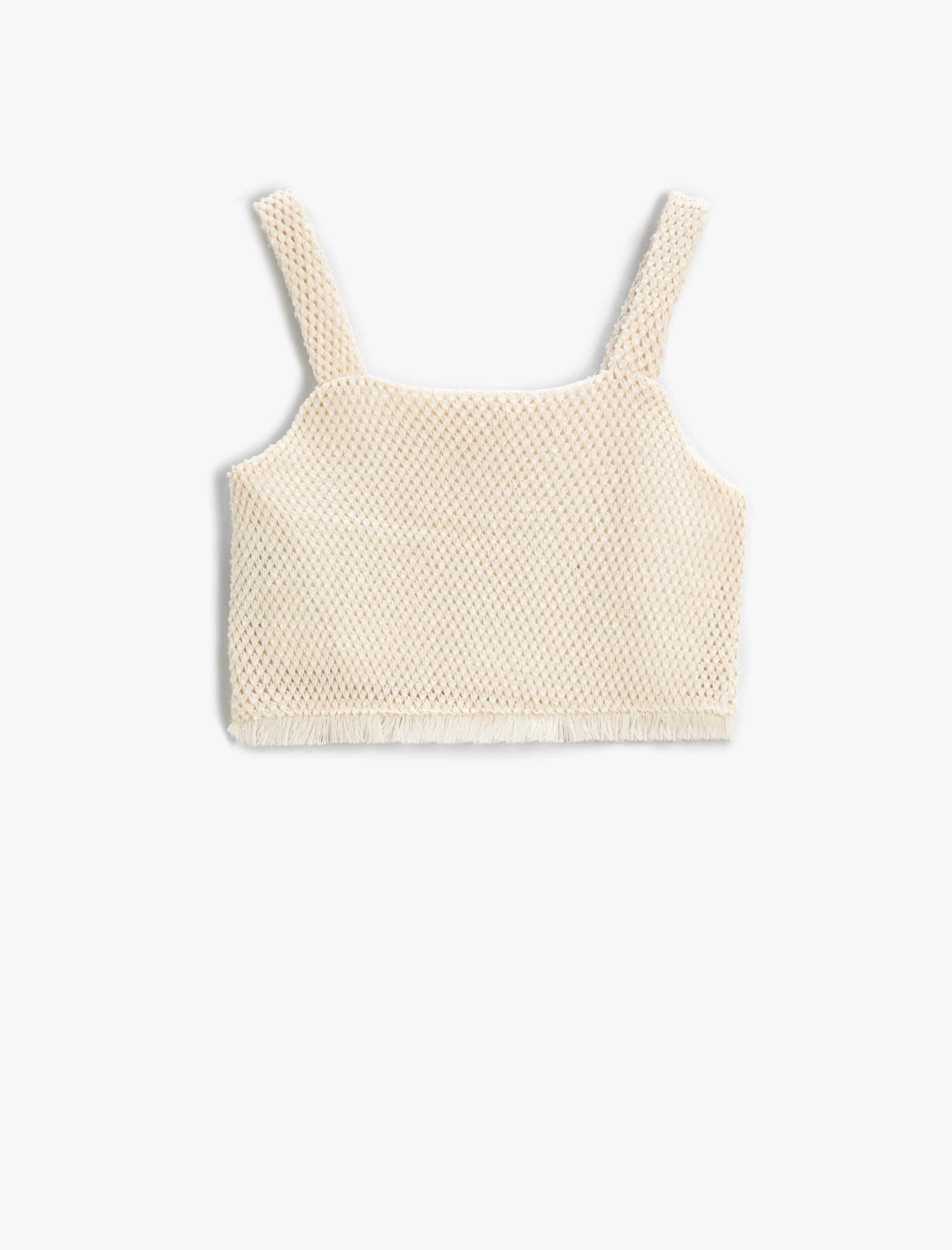  Kız Çocuk Crop Üst Kalın Askılı Dokuma U Yaka